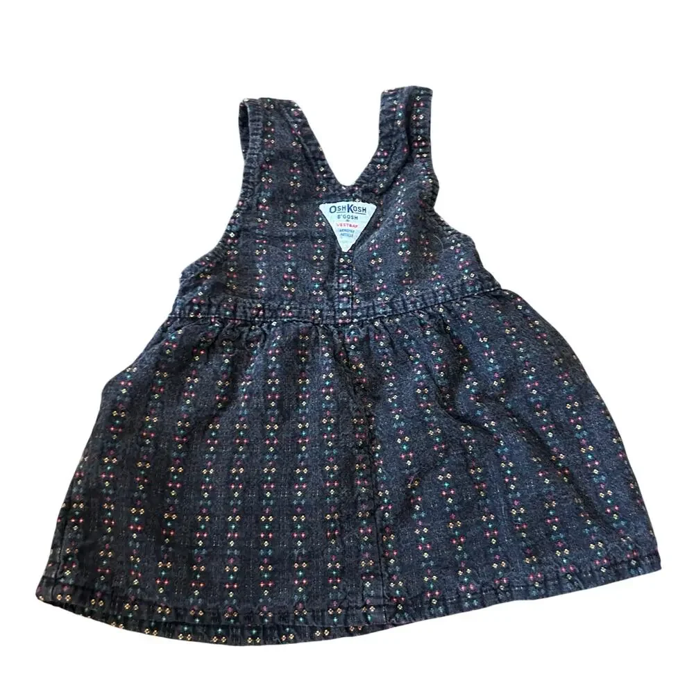 RARE Vintage OshKosh B’Gosh Rainbow Vestbak Overall Dress 12 Months